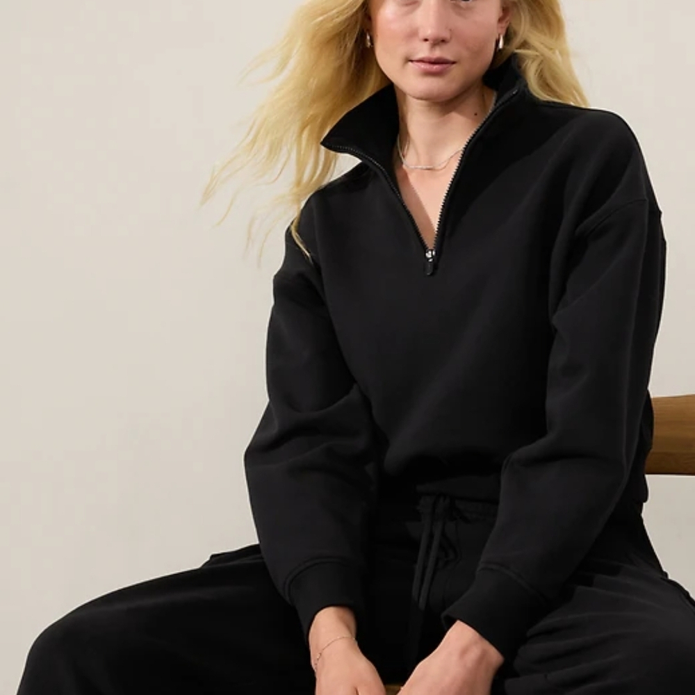 Athleta Black Polo Collar Boxy Sweatshirt